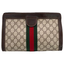 Gucci Vintage braune Monogramm Kosmetiktasche Ophidia Medium Clutch Braun
