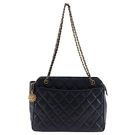 Bolsa Tote Chanel em pele caviar, bolsa 2 em 1 com corrente Preto