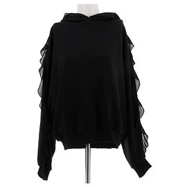Blumarine Schwarzer Baumwoll-Hoodie mit Rüschen Schwarz
