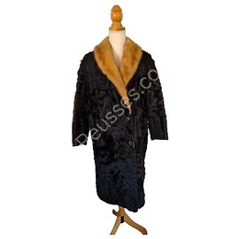 Autre Marque Black kid leather coat with mink collar, 1960s, very good condition, size 40/42 Other