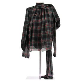 Saint Laurent Blusa di Seta a Quadri Nero
