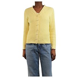 Alessandra Rich Gelber Kabelstrick-Cardigan - Größe UK 6 Gelb