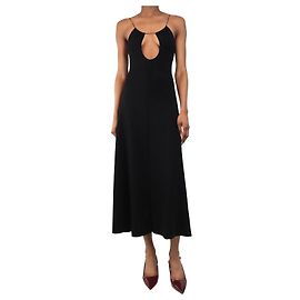Saint Laurent Schwarzes Woll-Midi-Kleid mit Schlüsselausschnitt - Größe S Schwarz
