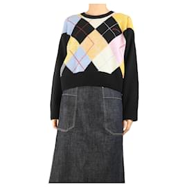 Ganni Schwarzer, kurzer Argyle-Pullover - Größe S Schwarz
