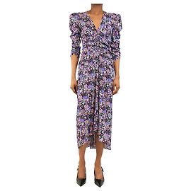 Isabel Marant Lila Blumen-Raffung Midi-Kleid - Größe UK 6 Lila