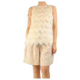 Akris Top sans manches à franges crème - taille UK 8 Écru