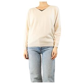Brunello Cucinelli Creme V-Ausschnitt Kaschmirpullover - Größe M Andere
