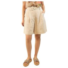 Zimmermann Neutral belted striped linen shorts - size UK 12 Other