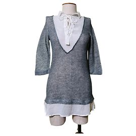 Autre Marque Top de linho Brebis Noir Cinza Branco Branco Cinza