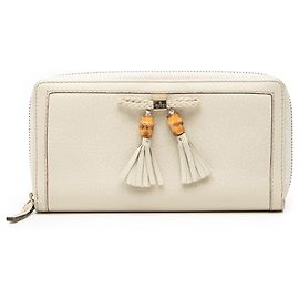 Cartera continental de cuero blanco Gucci con borlas de bambú Blanco Crudo