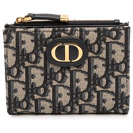Dior Blue Oblique Jacquard 30 Montaigne Dahlia Wallet Blue