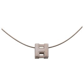 Hermès Silber Palladium Beschichtete Emaille Cube dH Halskette Silber