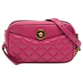 Bolsa de câmera La Medusa em couro de cordeiro matelassado rosa da Versace Rosa Outro