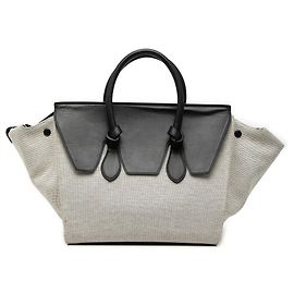 Céline Bolsa de mão pequena bicolor em lona e couro de bezerro cinza Celine com nó de gravata Marrom Cinza