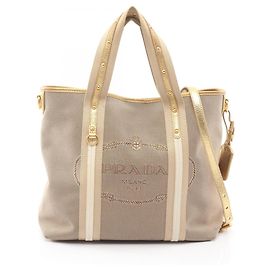 Prada Logo Jacquard Handbag Beige