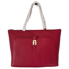 Furla red grained leather tote bag Red Golden