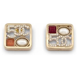 NUOVE ORECCHINI CHANEL LOGO CC QUADRATO NUM 5 STRASS PERLA D'oro