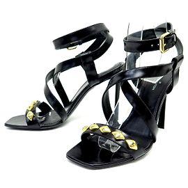 LOUIS VUITTON UNCHAIN ANKLE-SANDALEN 1A1J5U 37.5 SCHWARZES LEDER Schwarz