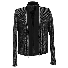 Sandro Tweed Zip-Accent Blazer in Black Wool Black