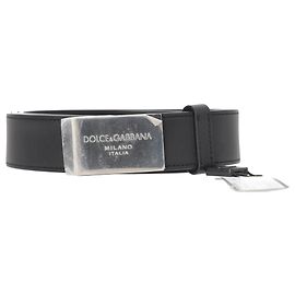 Cinto de couro preto com fivela de placa Dolce & Gabbana Preto