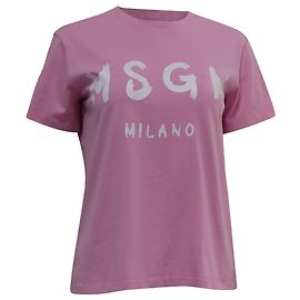 Camiseta de algodón rosa con estampado de logo MSGM Rosa