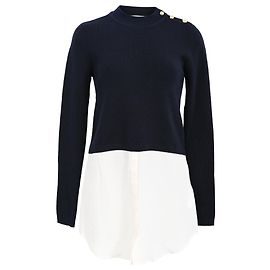 Sandro Salima Pullover mit Schichteffekt aus marineblauer Merinowolle Blau Marineblau