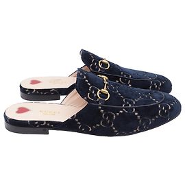 Gucci Princetown Mules aus marineblauem Samt mit Pferdebit Blau Marineblau