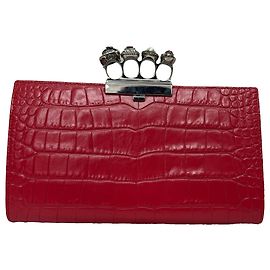 Clutch plana Knuckle em couro de bezerro vermelho com estampado de crocodilo Alexander McQueen Vermelho