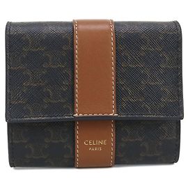 Céline Cartera pequeña plegable CELINE en lona Triomphe, marrón, mujer Castaño