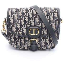 Bolsa de Ombro Dior BOBBY Medium Oblique em Jacquard, em Lona e Couro, Cinza Marinho Marrom