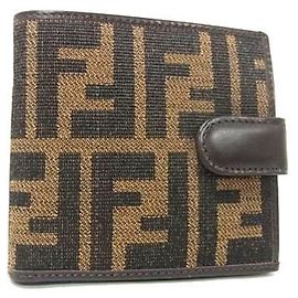 FENDI Zucca Wallet Brown and Black Canvas Leather Bifold for Men Women Black