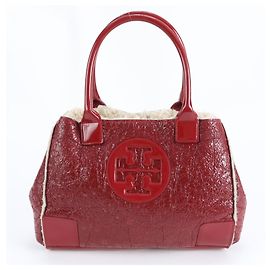 Borsa a spalla Tory Burch Boa Double T in pelle rossa per donna Rosso
