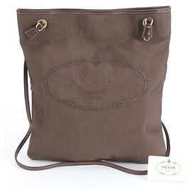 Bolsa de ombro de couro com logo jacquard Prada para mulheres com cartão de garantia Marrom