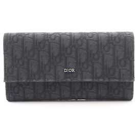 Christian Dior Dior Oblique Jacquard Bifold Long Wallet, Canvas, Men's, Black Black