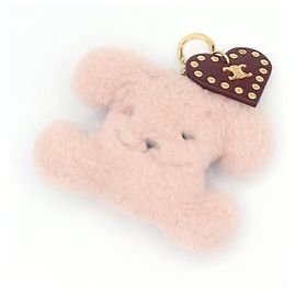 Céline Charm de bolsa Celine Triomphe Pompom. Chaveiro de couro de shearling rosa fumê para bolsas femininas Rosa