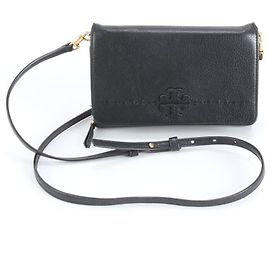 Tory Burch wallet bag, shoulder leather, long wallet, round zipper, women's Black