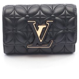 Cartera Compacta Capucines Flower Acolchada Louis Vuitton, Cuero, Mujer, Negra, Negro