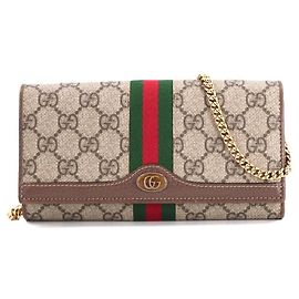 Gucci Ophidia GG Chain Wallet, fold Long Supreme, Beige/Brown, Brown
