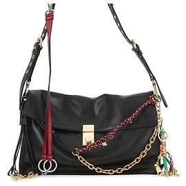 Prada Shoulder Bag Soft Sound Charm Large Leather PRADA Handbag Black Black