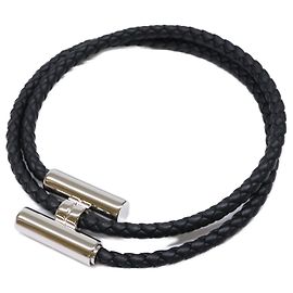 Hermès Bracciale in pelle Tourni Tresse HERMES in nero e argento per uomini Nero
