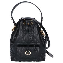 Borsa a secchiello DIOR Caro, piccola, in pelle di agnello Macrocannage nera, da donna, Nero