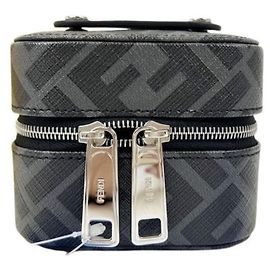 Porta-Cufflinks FENDI Box em Couro Preto e Cinza com Padrão Zucca para Homens Preto