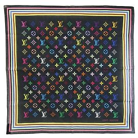 Sciarpa Monogram Multicolore Louis Vuitton Nera % Cotone (Disponibile anche come fazzoletto per donne) LOUIS VUITTON Nero
