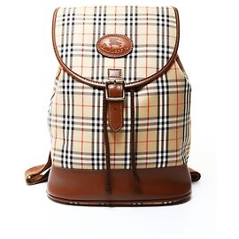 Burberry Canvas and Leather Nova Check Backpack/Daypack, Brown, Brown
