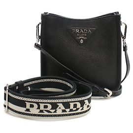 PRADA Mini Vitello Dino Bolsa de Ombro em Couro Macio, Preto, Preto