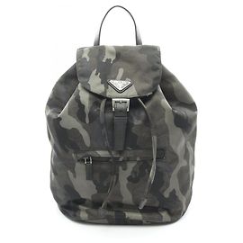 Prada TESSUTO CAMOUFL Backpack/Handbag, Nylon & Saffiano Leather, Women's, Green/Multicolor, Green