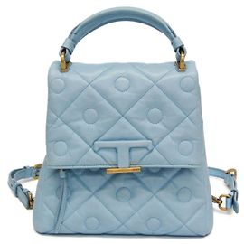 Tod's T Timeless Women's Leather Backpack Light Blue Blue