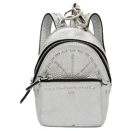 Fendi Selleria With Key Ring Men,Women Leather Pouch Silver Silvery