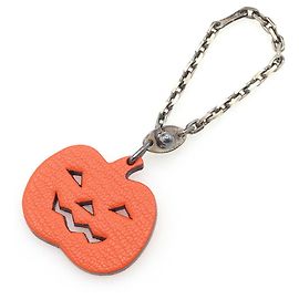 Hermès Hermes accessory bag charm pumpkin orange leather keychain key ring handbag jack-o'-lantern women's HERMES Orange