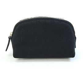 Bulgari BVLGARI Handbag Pouch Mania Black Canvas Leather Mini Half-Moon Shape Women's Black